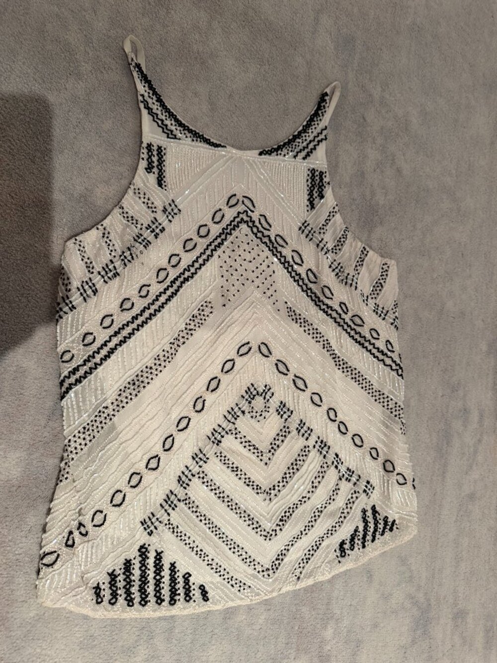 Parker White Black Geometric Beaded Cami Open Back S